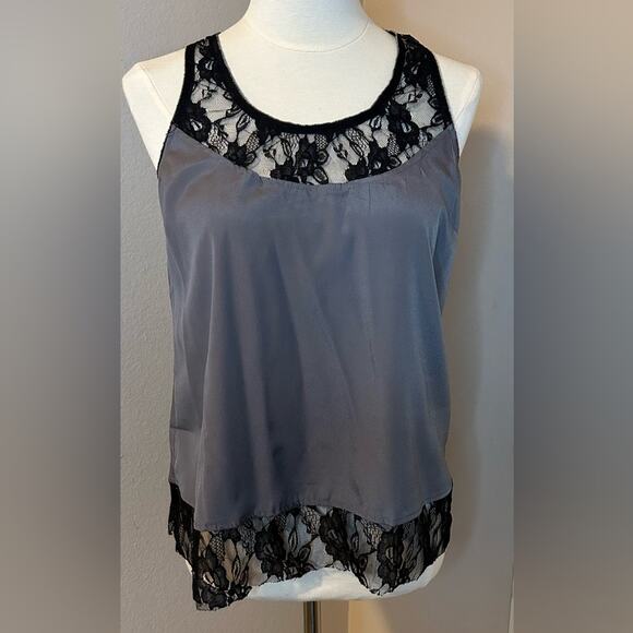 Solemio Gray cami with black lace trim, women’s size medium, - Picture 1 of 8